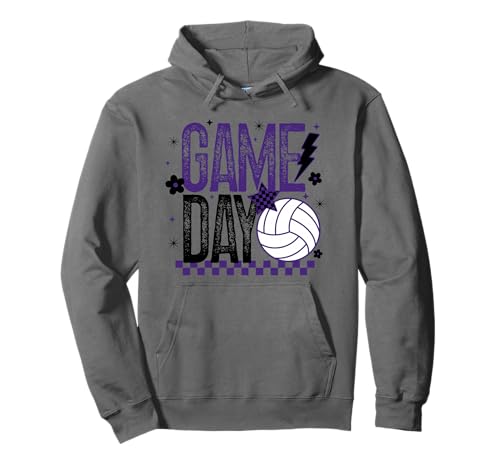 Volleyball Game Day Retro Mädchen Volleyball Mama Lila Schwarz Pullover Hoodie von Volleyball T-Shirt Co.