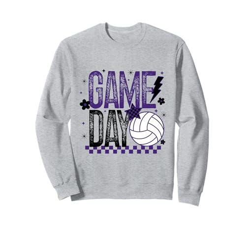 Volleyball Game Day Retro Mädchen Volleyball Mama Lila Schwarz Sweatshirt von Volleyball T-Shirt Co.