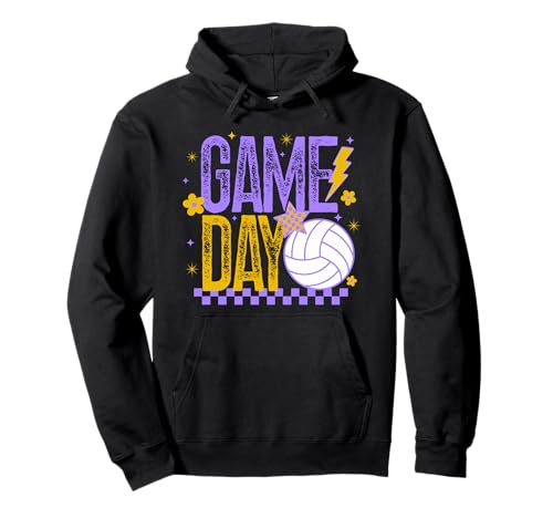 Volleyball Game Day Retro Mädchen Volleyball Mama Lila & Gold Pullover Hoodie von Volleyball T-Shirt Co.