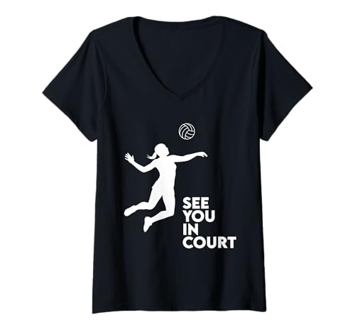 Damen Wir sehen Uns vor Gericht — Eat Sleep — Volleyball-Teamplayer-Matching T-Shirt mit V-Ausschnitt von Volleyball Team Gear