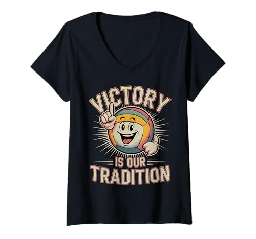 Damen Sieg ist unsere Tradition Volleyballspieler im Retro-Stil T-Shirt mit V-Ausschnitt Damen Sieg ist unsere Tradition Volleyballspieler im Retro-Stil T-Shirt mit V-Ausschnitt von Volleyball-Wettkampf-Enthusiast Sport Grafik