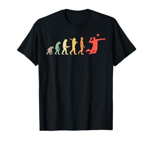 Volleyballspieler Geschenkideen Retro Volleyball Evolution T-Shirt Schwarz S Klassische Passform Crew Neck Kurzarm Herren Erwachsener Standardlänge von Volleyballspieler Geschenkideen
