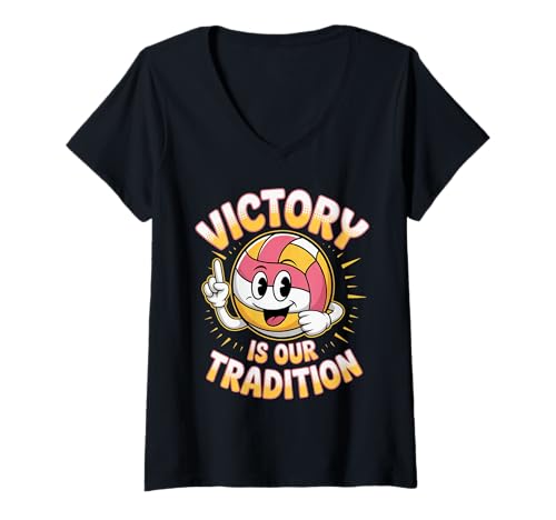Damen Sieg ist unsere Tradition Volleyballwettbewerbsliebhaber T-Shirt mit V-Ausschnitt Damen Sieg ist unsere Tradition Volleyballwettbewerbsliebhaber T-Shirt mit V-Ausschnitt von Volleyballspieler Sportbegeisterter Sieg Grafik