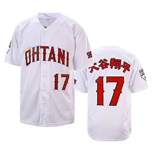 Volquez Herren Ohtani Baseball Trikot 17# Shotime Hipster Hip Hop Shirts genäht, Weiß, Klein von Volquez