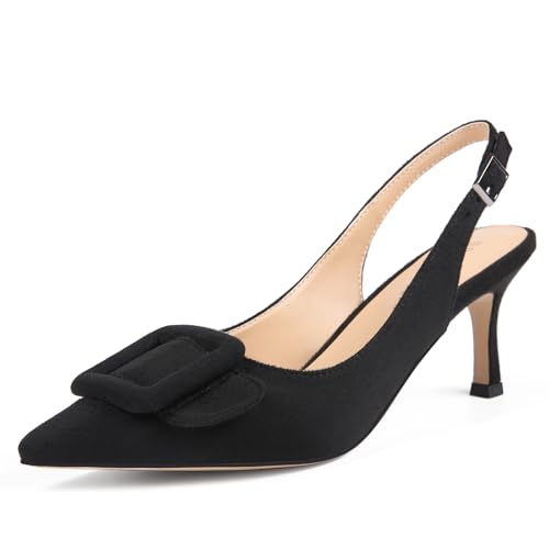 Damen-Pumps mit Slingback-Absatz, geschlossen, spitzer Zehenbereich, Slingback-Pumps mit quadratischer Schnalle, Hochzeit, Party, Freizeit, Schwarz, 38 EU Damen-Pumps mit Slingback-Absatz, geschlossen, spitzer Zehenbereich, Slingback-Pumps mit quadratischer Schnalle, Hochzeit, Party, Freizeit, Schwarz, 38 EU von Volrina