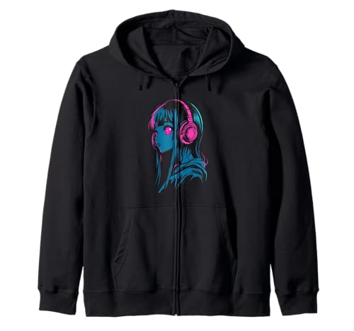 Anime Girl Synthwave-Hörer Kapuzenjacke Anime Girl Synthwave-Hörer Kapuzenjacke von Voltage Static