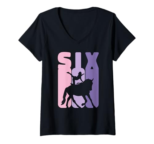 Damen 6. Geburtstag Reiterin 6 Jahre Mädchen Dressur Voltigieren T-Shirt mit V-Ausschnitt von Voltigieren Mädchen Dressurreiten Geburtstag Volti
