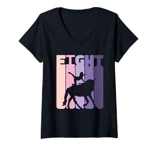 Damen 8. Geburtstag Reiterin 8 Jahre Mädchen Dressur Voltigieren T-Shirt mit V-Ausschnitt von Voltigieren Mädchen Dressurreiten Geburtstag Volti