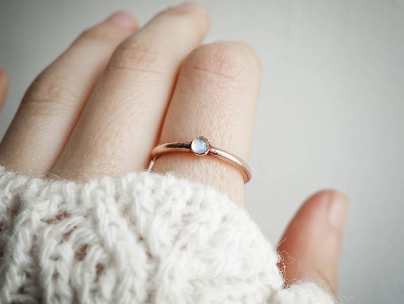 Handgemachte Kupfer Mondstein Ring Natürlicher Edelstein Schmuck von Volucelle