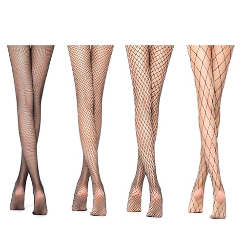 Volumoon 4Pcs Netzstrumpfhose Schwarz,Netzstrümpfe Schenkelhohe,Fishnet Stockings Strümpfe,Fischernetz Strumpfhosen,Sexy Schwarz Strümpfe,Sexy Fishnet Stockings,für Damen Alltagskleidung von Volumoon