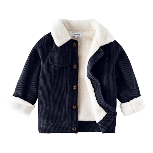 Baby Jungen Cordjacke mit Sherpa-Innenfutter, Fleece Gefüttert Gepolsterte Corduroy Winterjacke(12-15 Monate,Blau,Größe 80) von Volunboy