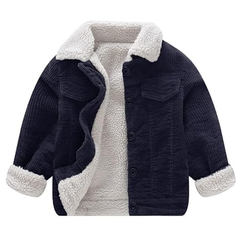 Baby Jungen Cordjacke mit Sherpa-Innenfutter, Fleece Gefüttert Gepolsterte Corduroy Winterjacke(18-24 Monate,Blau,Größe 90) von Volunboy