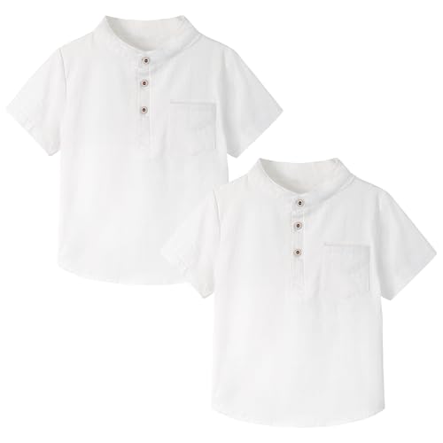 Volunboy 2er Pack Kurzarm T-Shirt Jungen, Sommer Casual Plaid & Unifarben Tops 1-5 Jahre(Weiß,6-7 Jahre,Größe 130) von Volunboy