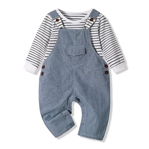 Volunboy 2tlg Babykleidung Set, Kleidung Outfit Dinosaurier Langärmeliger Strampler T-Shirt Top/Body + Hose, Neugeborenes bis Kleinkind (Denim, 9-12 Monate, Größe 73) von Volunboy