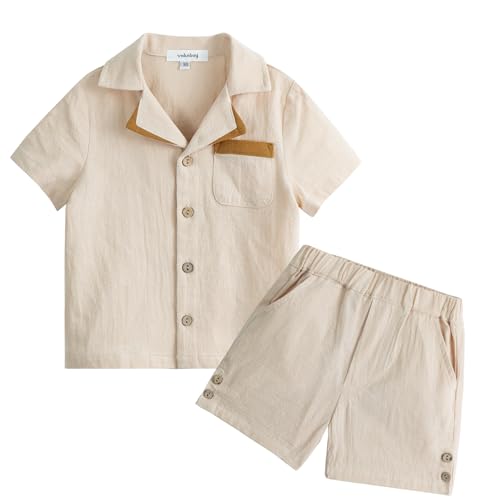 Volunboy 2tlg Babykleidung Set, Sommer Kleidung Outfit Kurzarm Hemd Top + Shorts Bekleidung Sets für Jungen(Aprikose,12-18 Monate,Größe 80) von Volunboy