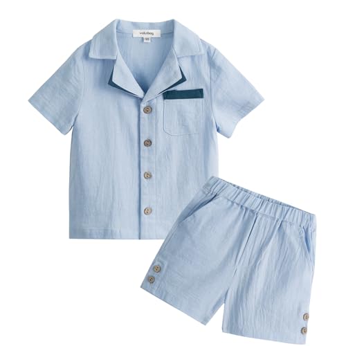 Volunboy 2tlg Babykleidung Set, Sommer Kleidung Outfit Kurzarm Hemd Top + Shorts Bekleidung Sets für Jungen(Blau,18-24 Monate,Größe 90) von Volunboy
