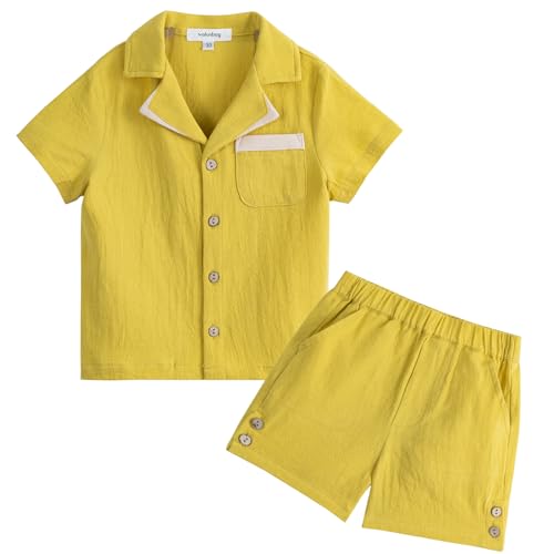 Volunboy 2tlg Babykleidung Set, Sommer Kleidung Outfit Kurzarm Hemd Top + Shorts Bekleidung Sets für Jungen(Gelb,3-4 Jahre,Größe 110) von Volunboy