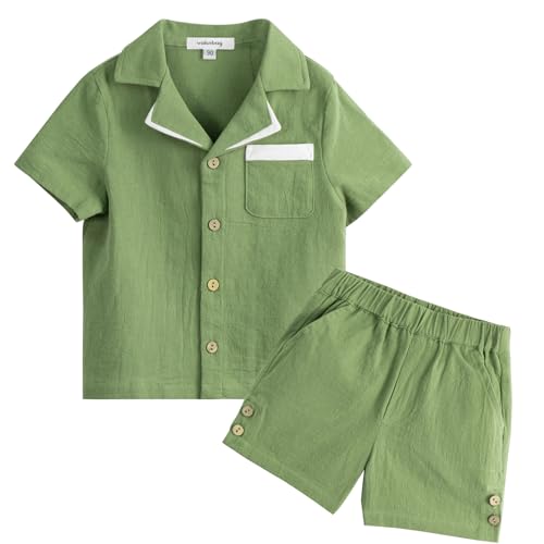 Volunboy 2tlg Babykleidung Set, Sommer Kleidung Outfit Kurzarm Hemd Top + Shorts Bekleidung Sets für Jungen(Grün,9-12 Monate,Größe 70) von Volunboy