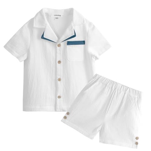 Volunboy 2tlg Babykleidung Set, Sommer Kleidung Outfit Kurzarm Hemd Top + Shorts Bekleidung Sets für Jungen(Weiß,12-18 Monate,Größe 80) von Volunboy