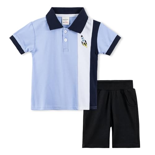 Volunboy 2tlg Babykleidung Set, Sommer Kleidung Outfit Kurzarm Polo Shirt Top + Shorts Bekleidung Sets für Jungen(Blau,2-3 Jahre,Größe 100) von Volunboy