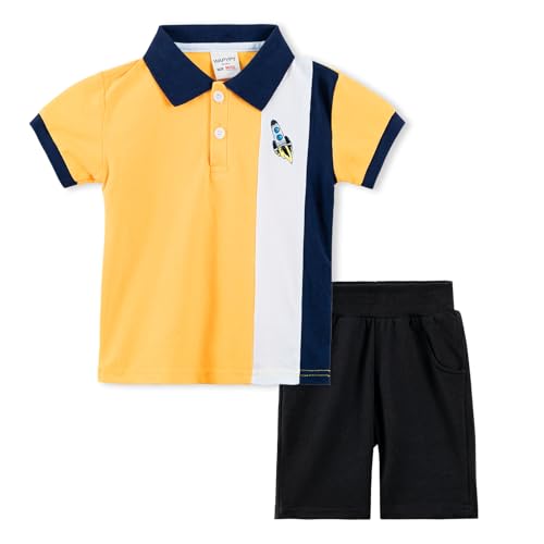 Volunboy 2tlg Babykleidung Set, Sommer Kleidung Outfit Kurzarm Polo Shirt Top + Shorts Bekleidung Sets für Jungen(Gelb,2-3 Jahre,Größe 100) von Volunboy