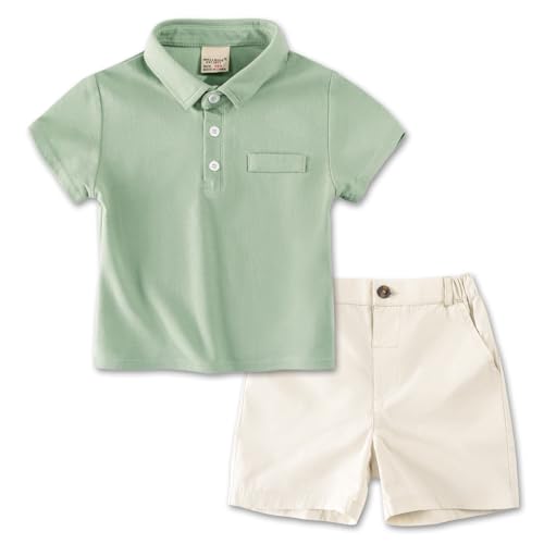 Volunboy 2tlg Babykleidung Set, Sommer Kleidung Outfit Kurzarm Polo Shirt Top + Shorts Bekleidung Sets für Jungen（Grün，5-6 Jahre，Größe 130） von Volunboy