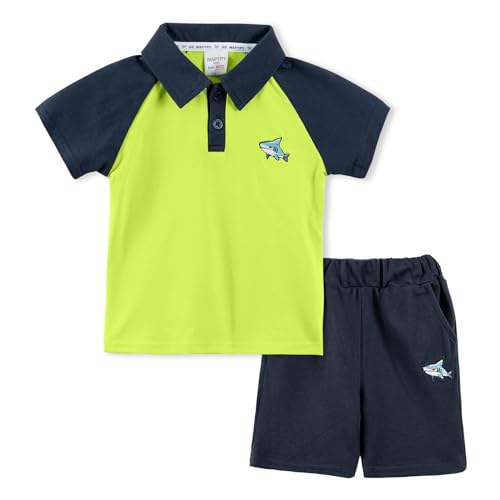 Volunboy 2tlg Babykleidung Set, Sommer Kleidung Outfit Kurzarm Polo Shirt Top + Shorts Bekleidung Sets für Jungen(Grüner Hai,2-3 Jahre,Größe 100) von Volunboy