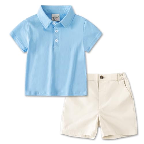 Volunboy 2tlg Babykleidung Set, Sommer Kleidung Outfit Kurzarm Polo Shirt Top + Shorts Bekleidung Sets für Jungen（Himmel Blau，4-5 Jahre，Größe 120） von Volunboy
