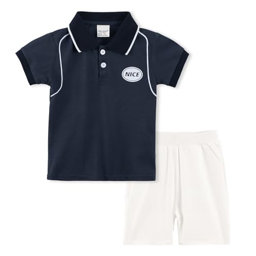 Volunboy 2tlg Babykleidung Set, Sommer Kleidung Outfit Kurzarm Polo Shirt Top + Shorts Bekleidung Sets für Jungen(Marine Blau,1-2 Jahre,Größe 90) von Volunboy