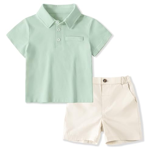 Volunboy 2tlg Babykleidung Set, Sommer Kleidung Outfit Kurzarm Polo Shirt Top + Shorts Bekleidung Sets für Jungen（Mint Grün，18-24 Monate，Größe 90） von Volunboy