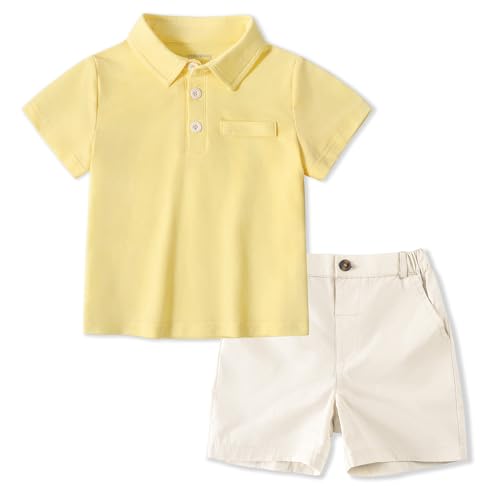 Volunboy 2tlg Babykleidung Set, Sommer Kleidung Outfit Kurzarm Polo Shirt Top + Shorts Bekleidung Sets für Jungen（Pures Gelb，4-5 Jahre，Größe 120） von Volunboy