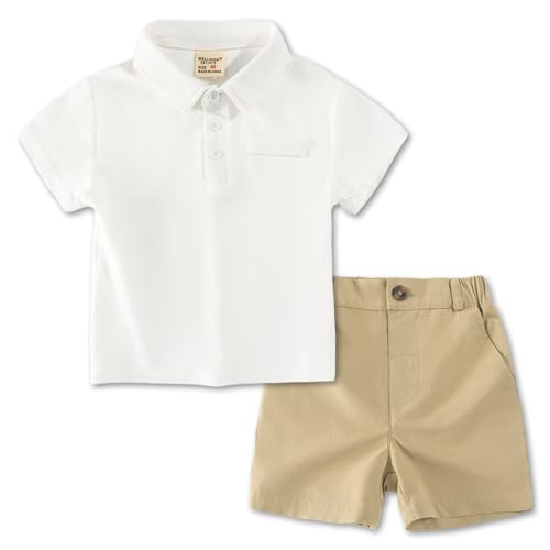 Volunboy 2tlg Babykleidung Set, Sommer Kleidung Outfit Kurzarm Polo Shirt Top + Shorts Bekleidung Sets für Jungen（Reines Weiß，4-5 Jahre，Größe 120） von Volunboy