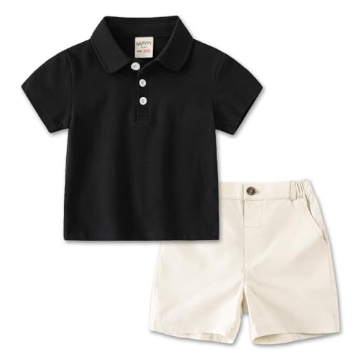 Volunboy 2tlg Babykleidung Set, Sommer Kleidung Outfit Kurzarm Polo Shirt Top + Shorts Bekleidung Sets für Jungen（Schwarz，2-3 Jahre，Größe 100） von Volunboy