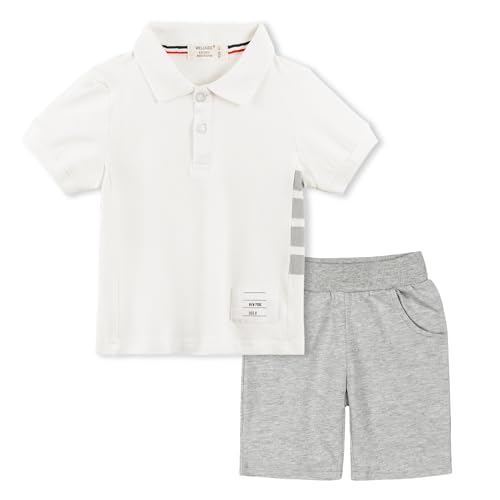 Volunboy 2tlg Babykleidung Set, Sommer Kleidung Outfit Kurzarm Polo Shirt Top + Shorts Bekleidung Sets für Jungen(Weiß,1-2 Jahre,Größe 90) von Volunboy