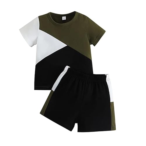 Volunboy 2tlg Babykleidung Set, Sommer Kleidung Outfit Kurzarm T-Shirt Top + Hose/Shorts Bekleidung Sets für Jungen(18-24 Monate,Schwarz Grün,Größe 90) von Volunboy