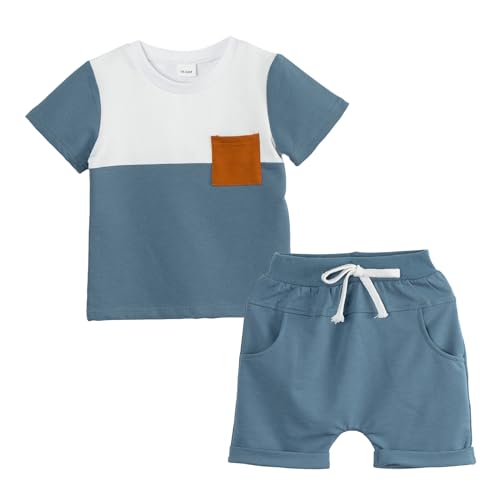 Volunboy 2tlg Babykleidung Set, Sommer Kleidung Outfit Kurzarm T-Shirt Top + Hose/Shorts Bekleidung Sets für Jungen(2-3 Jahre,Blau Weiß,Größe 100) von Volunboy