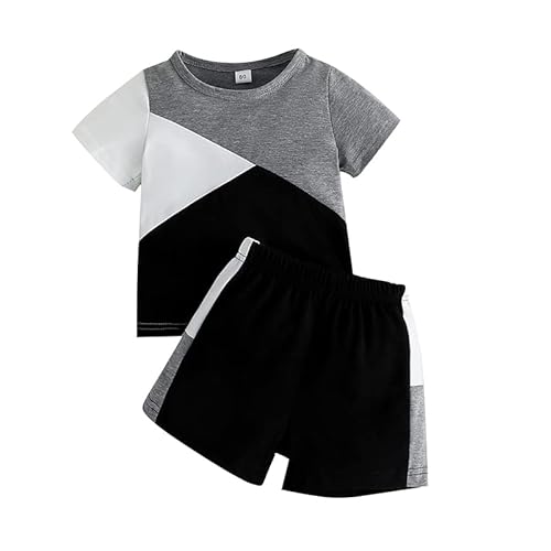 Volunboy 2tlg Babykleidung Set, Sommer Kleidung Outfit Kurzarm T-Shirt Top + Hose/Shorts Bekleidung Sets für Jungen(2-3 Jahre,Schwarz Grau,Größe 100) von Volunboy