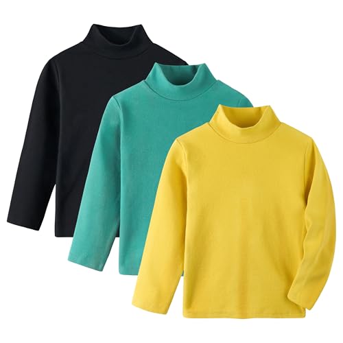 Volunboy 3er Pack Langarm Rollkragen Shirts für Kinder (1-6 Jahre), Baumwolle Unisex Basic Oberteil Wärmend Winter Unterhemd Slim Fit(Größe 110,3-4 Jahre,Gelb Grün Schwarz von Volunboy
