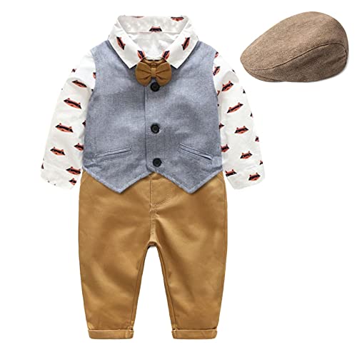 Volunboy Baby Anzug Jungen Anzugweste Hemd mit Fliege für Festlich Hochzeit Bekleidung Set 4tlg（18-24 Monate，Fuchs，Größe 90） von Volunboy