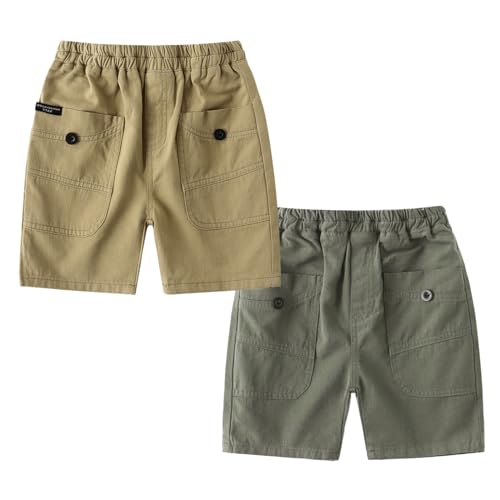 Volunboy Baby Jungen 2er-Pack Pull-On Cargo Shorts, Kurze Hosen Kinder Lässige Bermuda mit Taschen（18-24 Monate，Khaki Armeegrün，Größe 90） von Volunboy