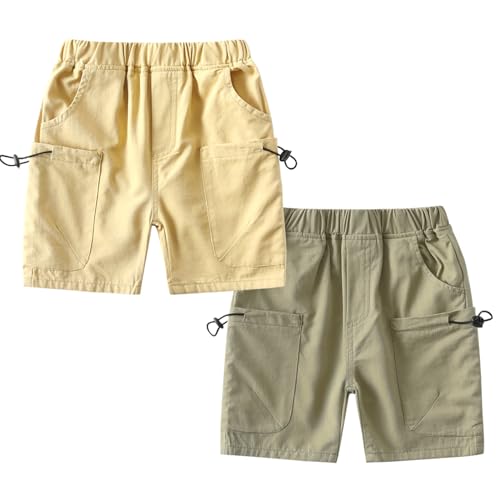 Volunboy Baby Jungen 2er-Pack Pull-On Cargo Shorts, Kurze Hosen Kinder Lässige Bermuda mit Taschen（2-3 Jahre，Hellgrün Khaki，Größe 100） von Volunboy