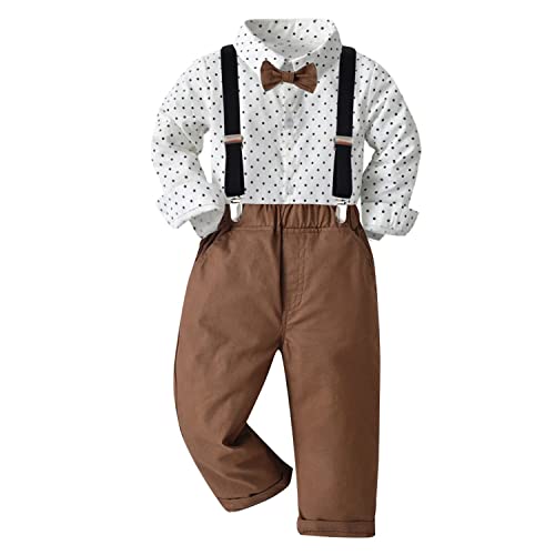 Volunboy Baby Jungen Anzug Set Bekleidung Hemd mit Fliege + Hosenträger Hosen Strampler Anzug(12-18 Monate,WeißPunkte,Größe 80) von Volunboy