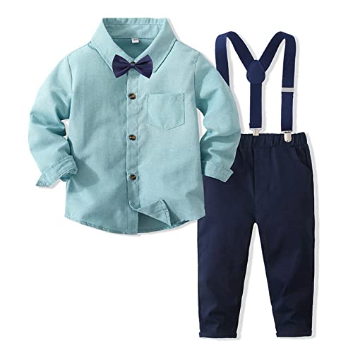 Volunboy Baby Jungen Anzug Set Bekleidung Hemd mit Fliege + Hosenträger Hosen Strampler Anzug(18-24 Monate,Reines Grün,Größe 90) von Volunboy