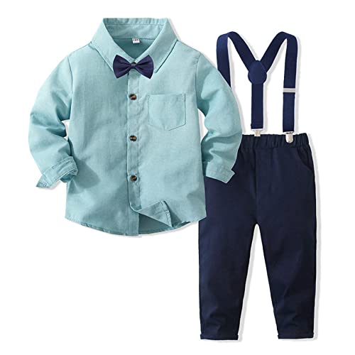 Volunboy Baby Jungen Anzug Set Bekleidung Hemd mit Fliege + Hosenträger Hosen Strampler Anzug(2-3 Jahre,Reines Grün,Größe 100) von Volunboy