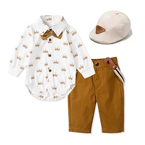 Volunboy Baby Jungen Anzug Set Bekleidung Hemd mit Fliege + Hosenträger Hosen Strampler Anzug(3-6 Monate,Weiße Krone,Größe 59) von Volunboy