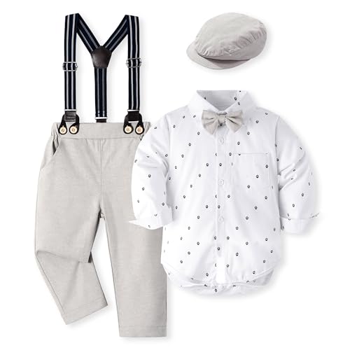 Volunboy Baby Jungen Anzug Set Bekleidung Hemd mit Fliege + Hosenträger Hosen Strampler Anzug(6-9 Monate,Größe 66,Segelboot) von Volunboy