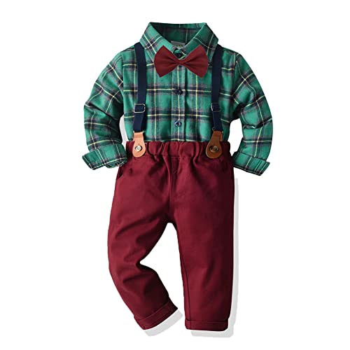 Volunboy Baby Jungen Anzug Set Bekleidung Hemd mit Fliege + Hosenträger Hosen Strampler Anzug(Grün,4-5 Jahre,Größe 120) von Volunboy