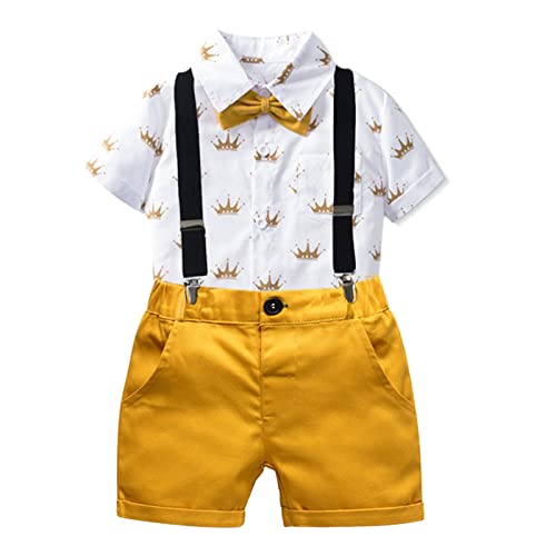 Volunboy Baby Jungen Anzug Set Bekleidung Hemd mit Fliege + Hosenträger Shorts Strampler Anzug（12-18 Monate，Krone，Größe 80） von Volunboy