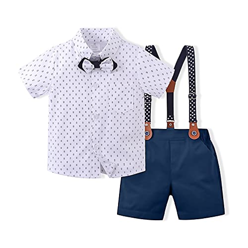 Volunboy Baby Jungen Anzug Set Bekleidung Hemd mit Fliege + Hosenträger Shorts Strampler Anzug(18-24 Monate,Weiße Punkte,Größe 90) von Volunboy