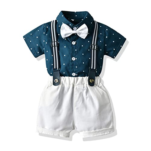 Volunboy Baby Jungen Anzug Set Bekleidung Hemd mit Fliege + Hosenträger Shorts Strampler Anzug(4-5 Jahre,BlauerStern,Größe 120) von Volunboy